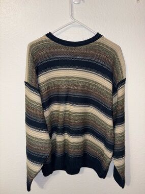 Striped Crewneck Sweater in Navy, Cream & Olive Tones